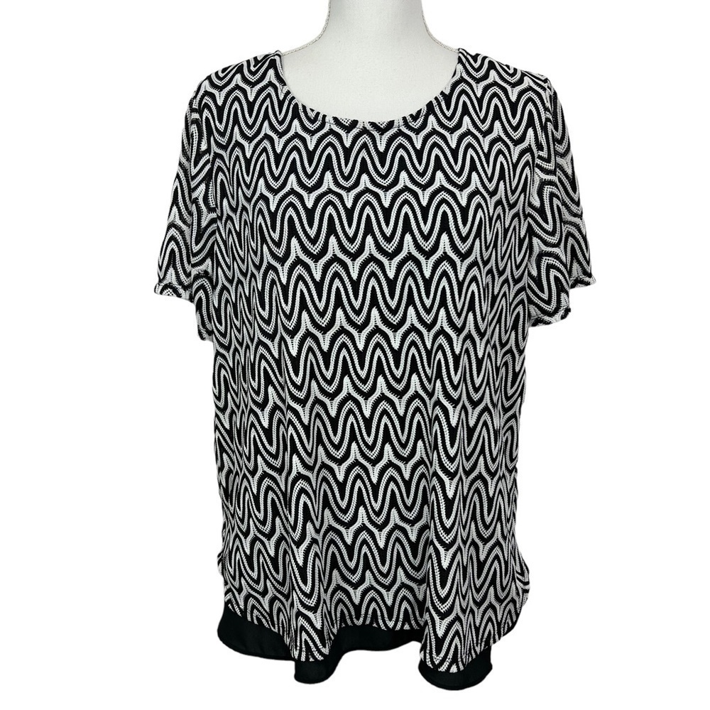 ALFRED DUNNER Women’s Pullover Top Large Black & White See through over lining
